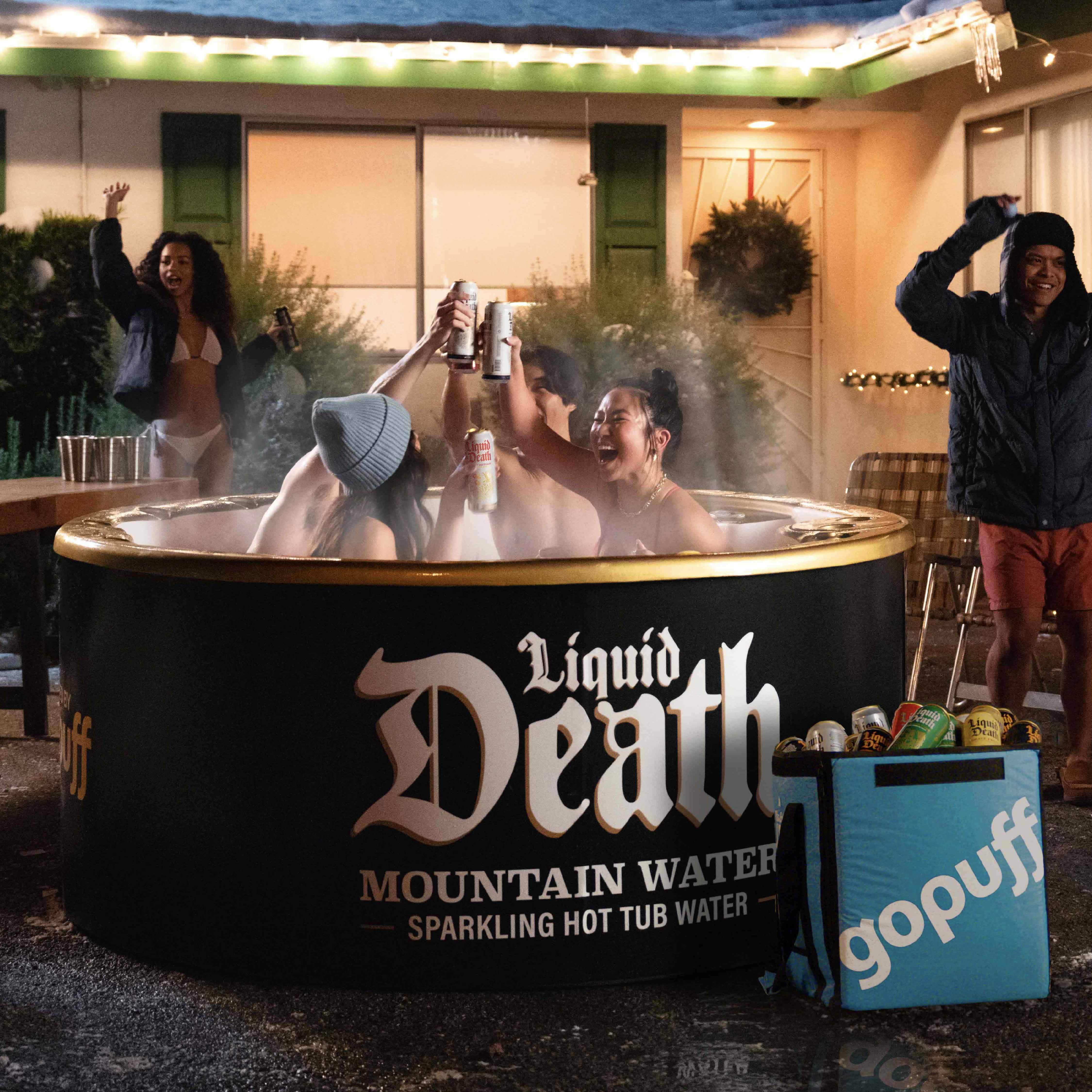 Liquid Death x Gopuff Hot Tub